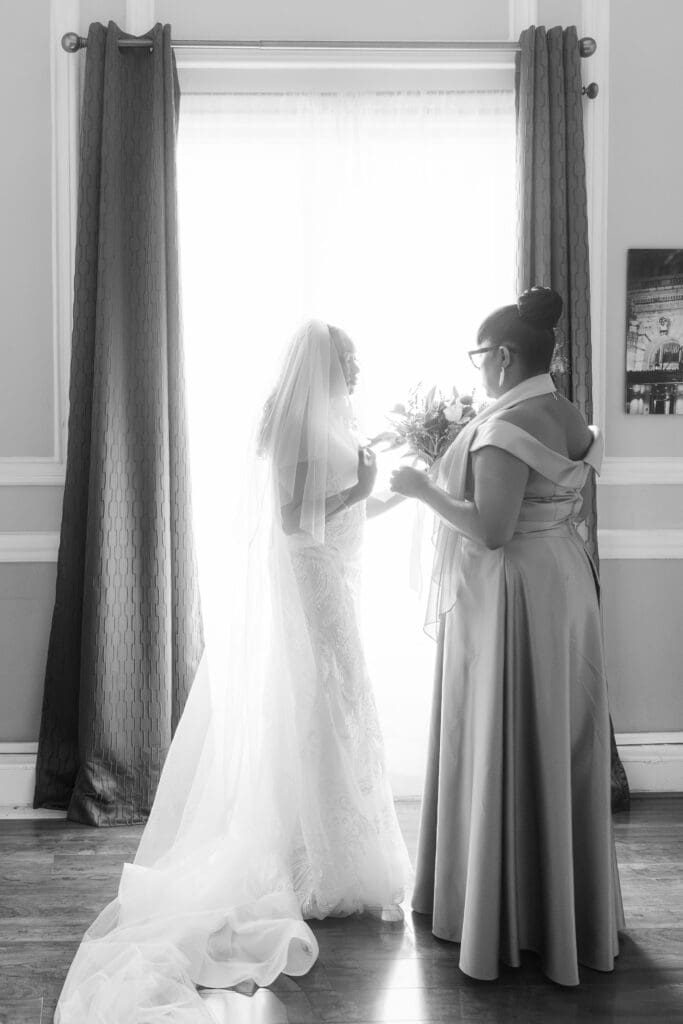 Bride and mother at each other