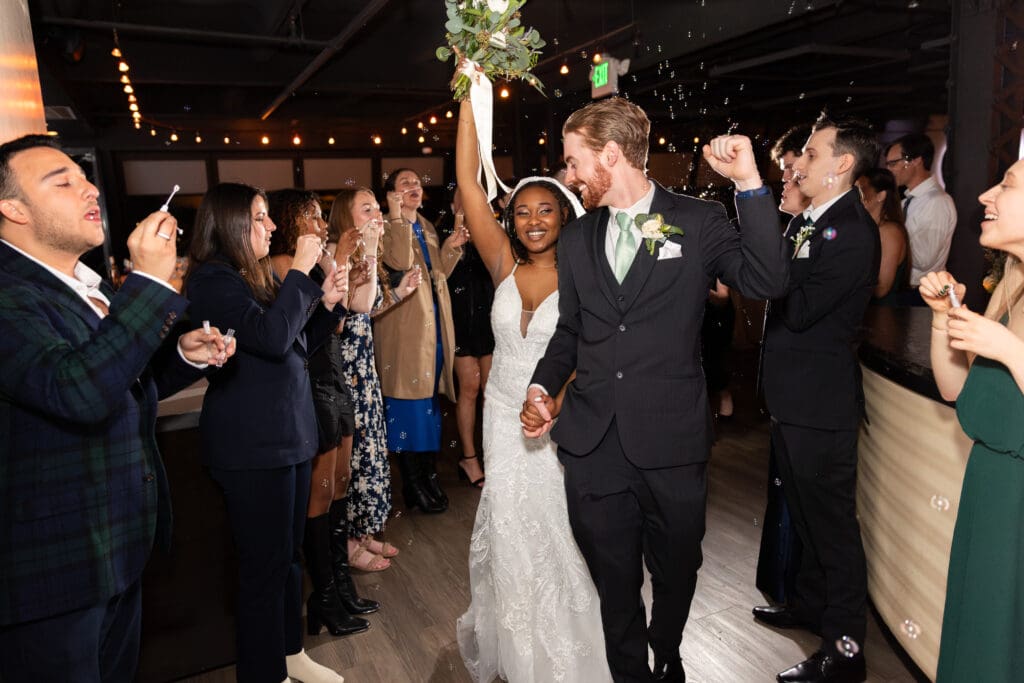 bride groom bubble exit