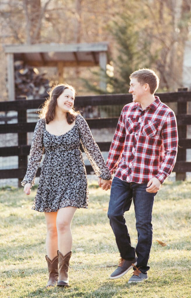 Engaged couple holding hands in Clifton, Virginia