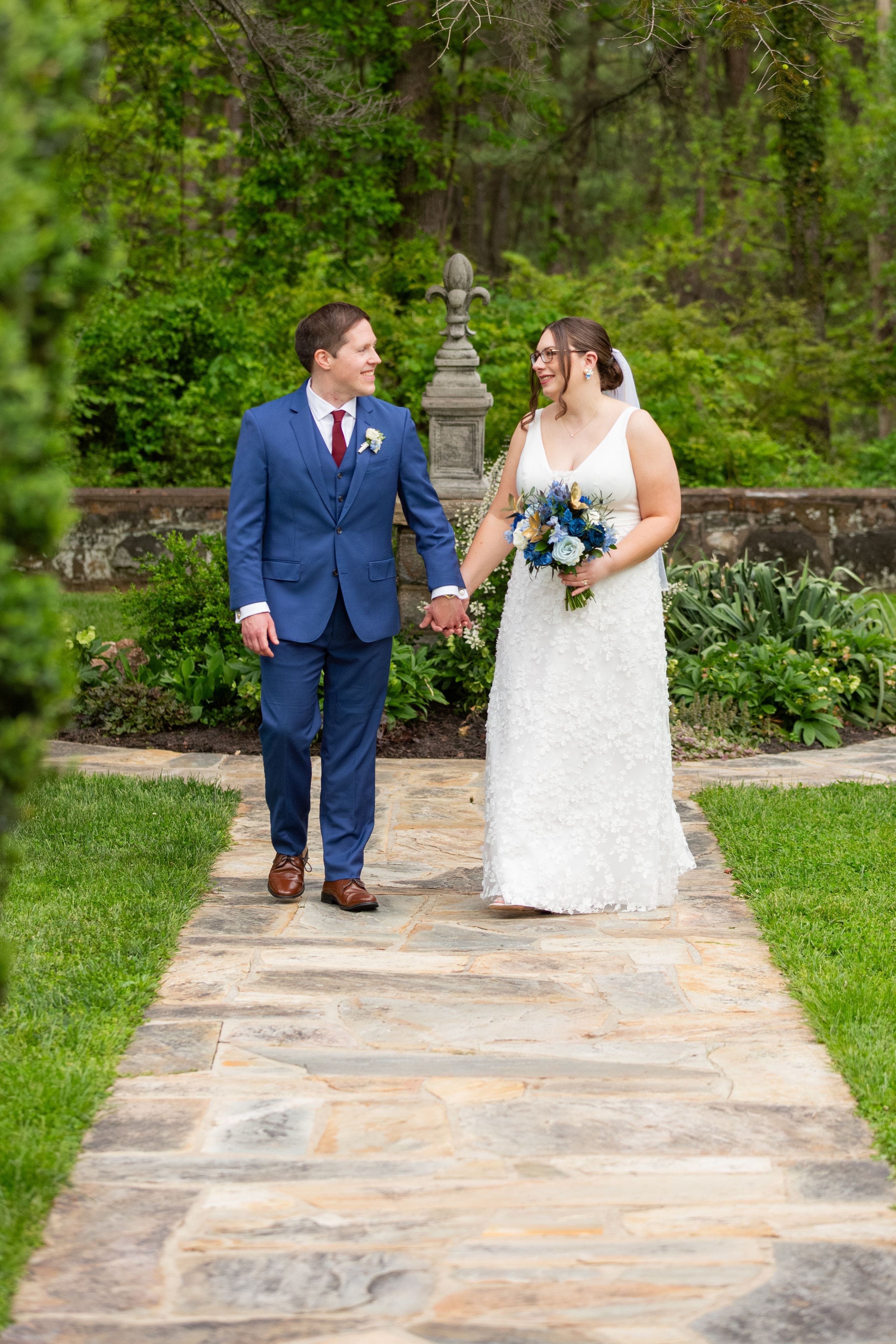 bride and groom looking at each other